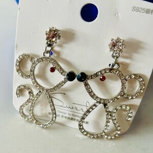 Silvertoned Cartoon Mice Mouse Rhinestone embellished Fashion Dangle Earrings